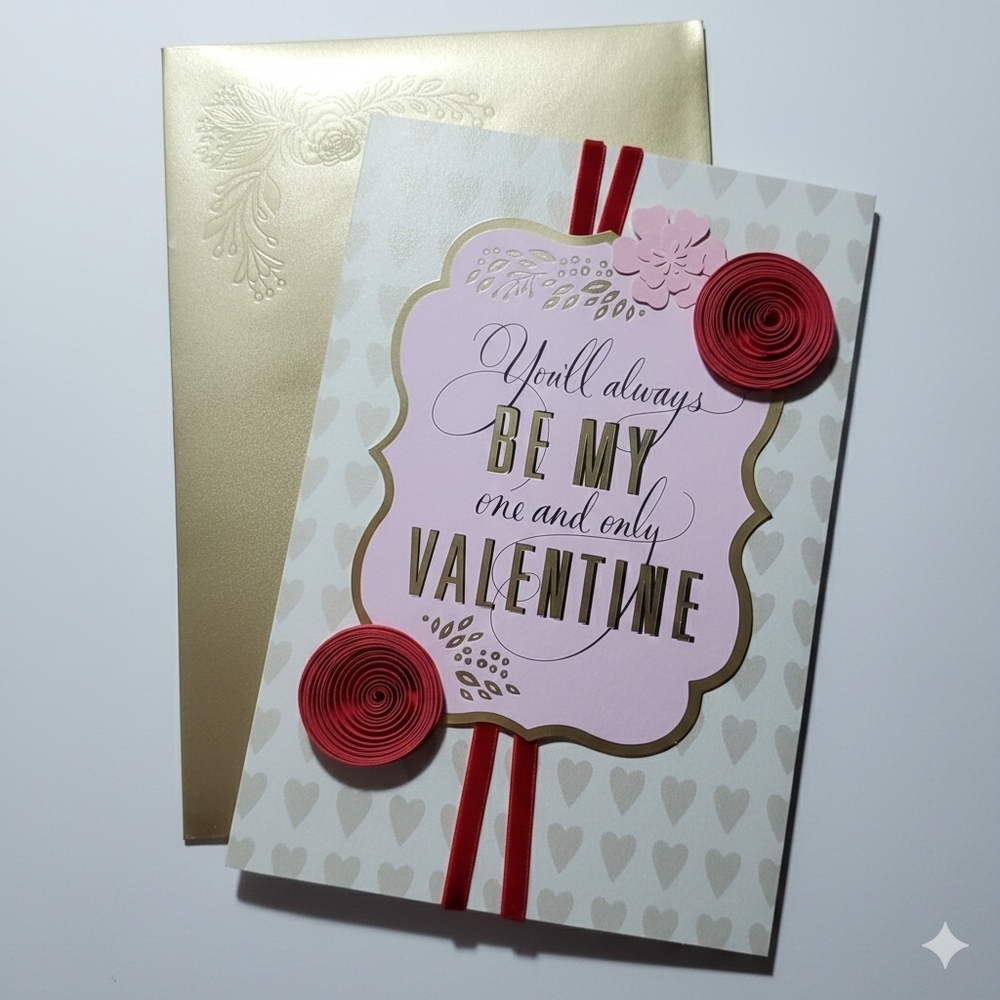 Valentine's Day Oversized Greeting Card for Love Partner Roses Gold Fancy Ornate